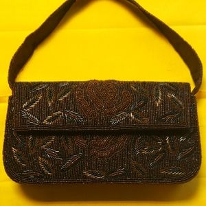 Vintage beaded chocolate brown purse